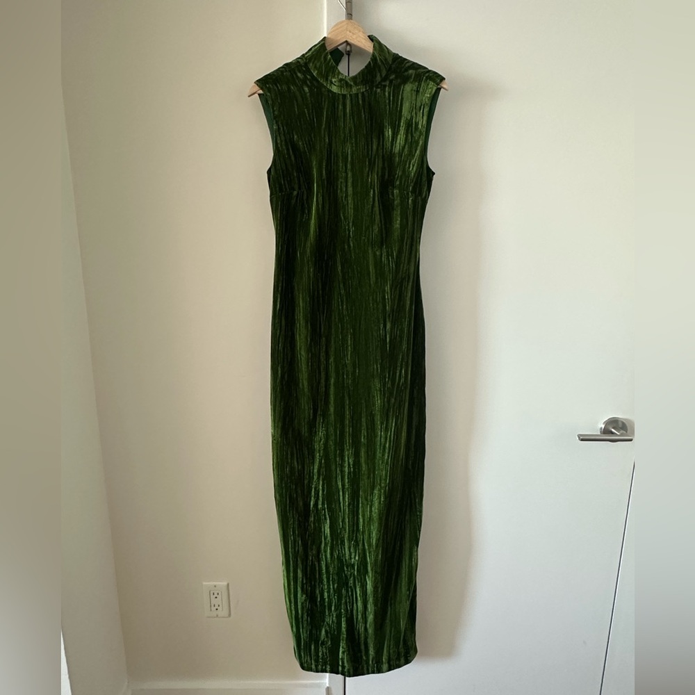 NBD Green Crinkled Velvet Backless